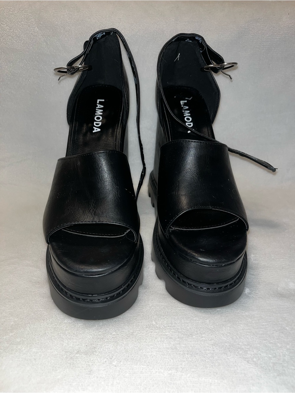 LaModa Black Platform Open-Toe Sandals